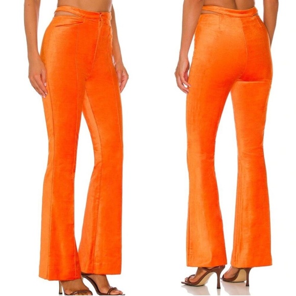 Revolve NBD Anok Velvet Orange Pants S - Picture 2 of 10